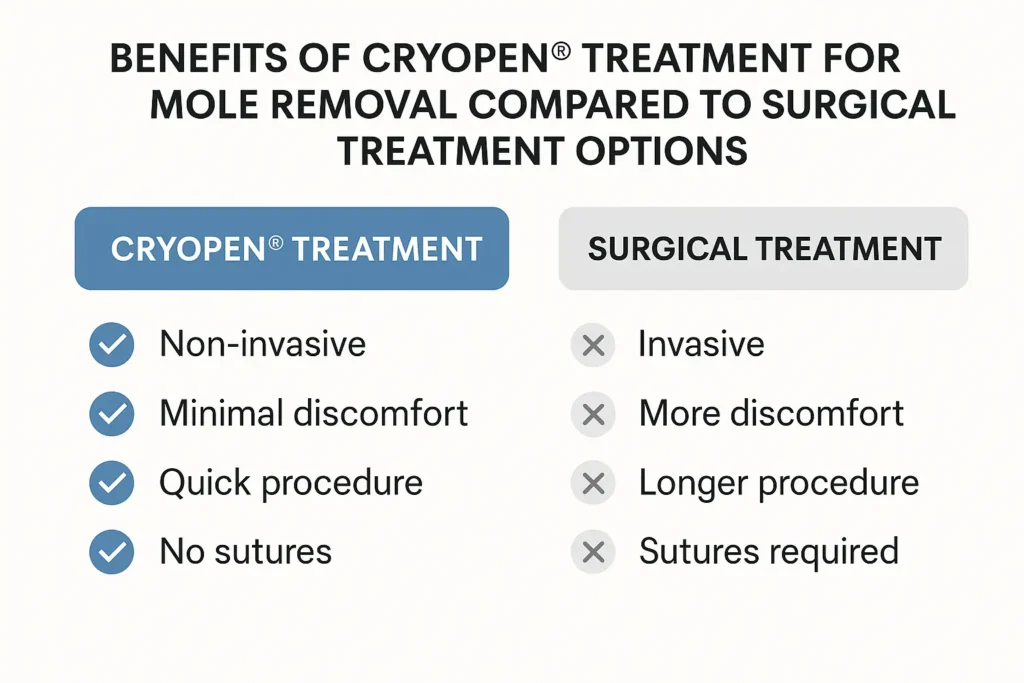 Table to show the benefits of getting moles removed Sedgley Park from LA LIPO