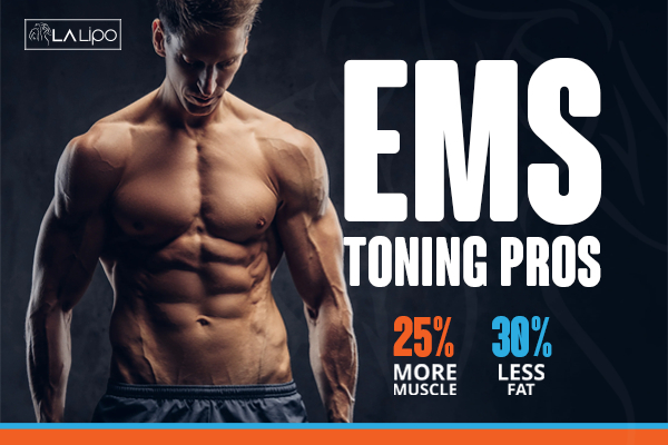 Graphic of man with toned body showing the benefits of LA-EMS Body Sculpting Sedgley Park treatment