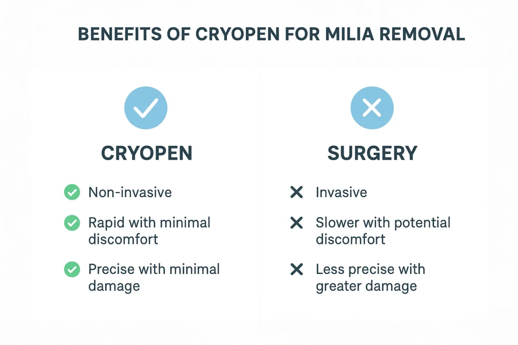 Benefits of cryopen for milia removal Sedgley Park compared to surgical treatments.