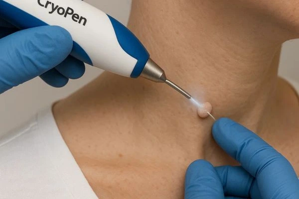 Person receiving cryotherapy Sedgley Park for skin tag removal