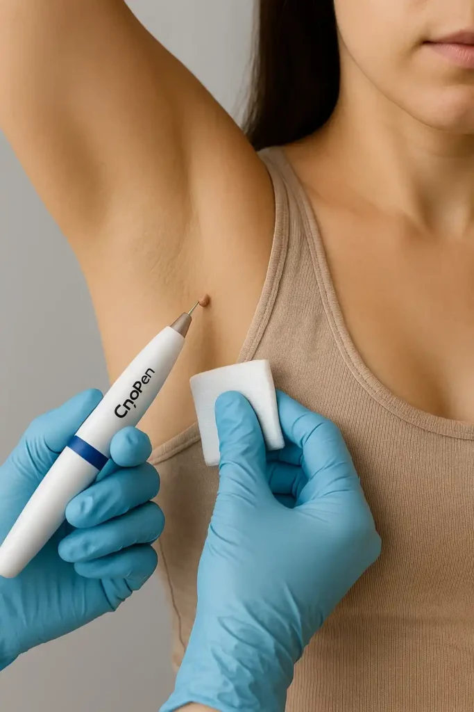 woman having cryopen to remove underarm skin tags Sedgley Park